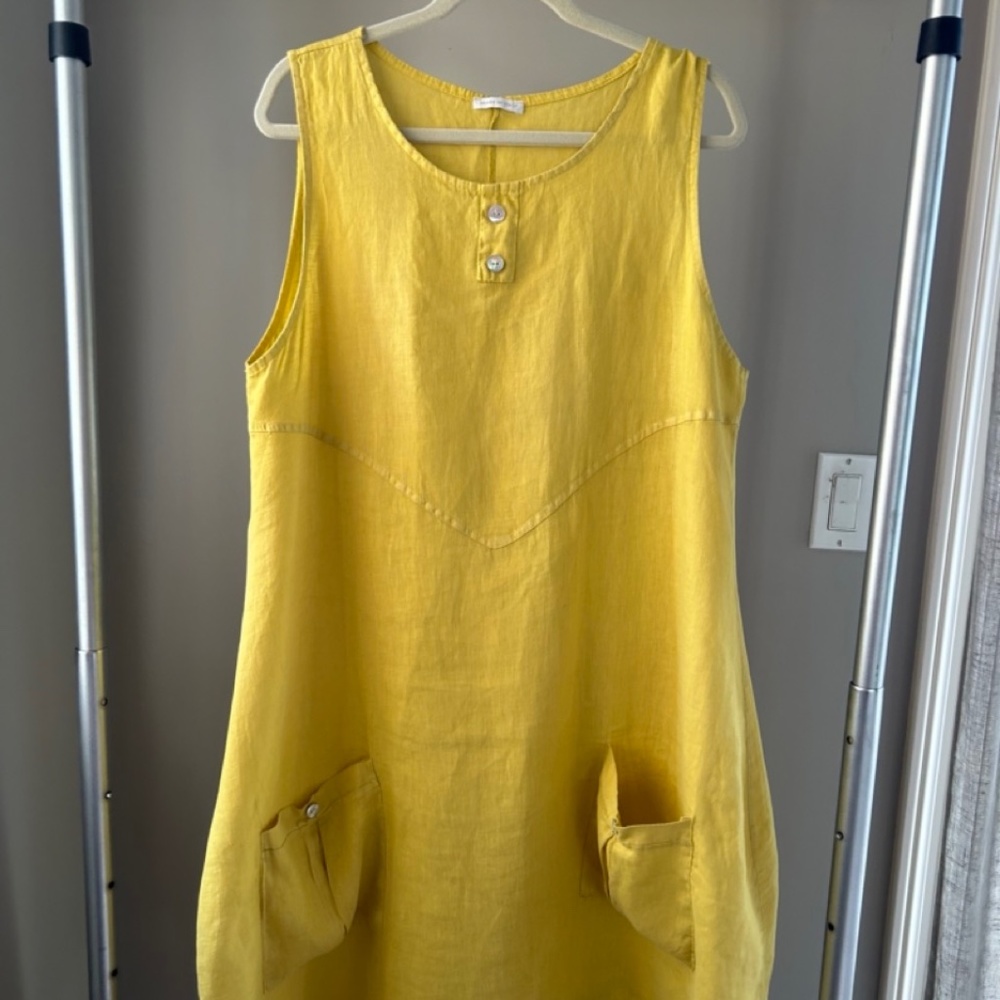 Yellow Linen Smock Dress